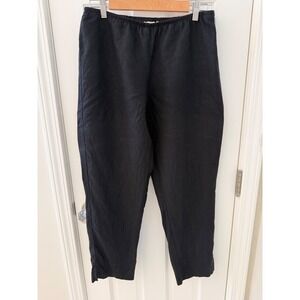 Eileen Fisher Black Linen Pants Elastic Zip Waist Size Medium Breathable